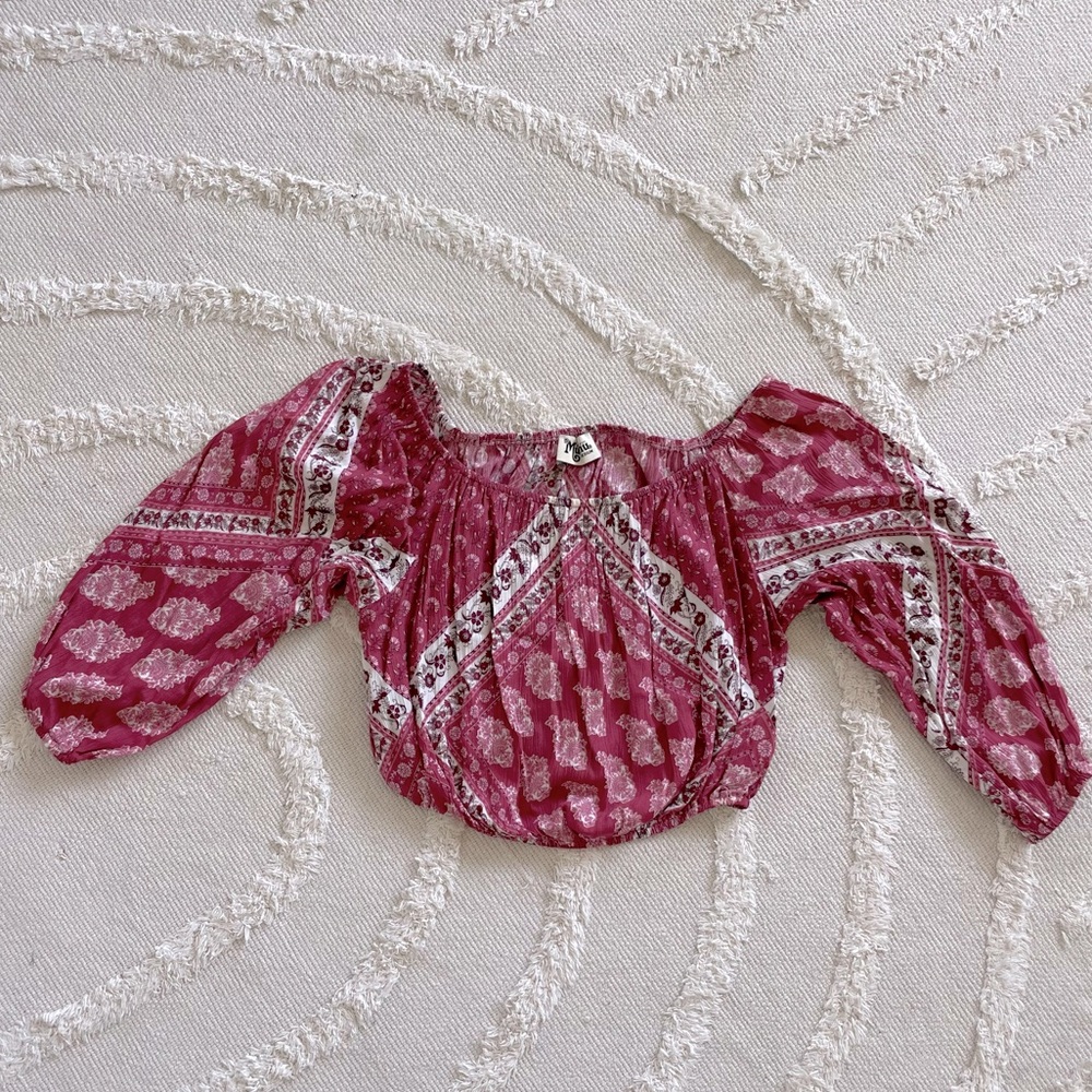 Show Me Your Mumu Peasant Top, Raspberry & White Pattern, Size M